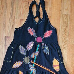 Vintage Black Floral Applique Dress